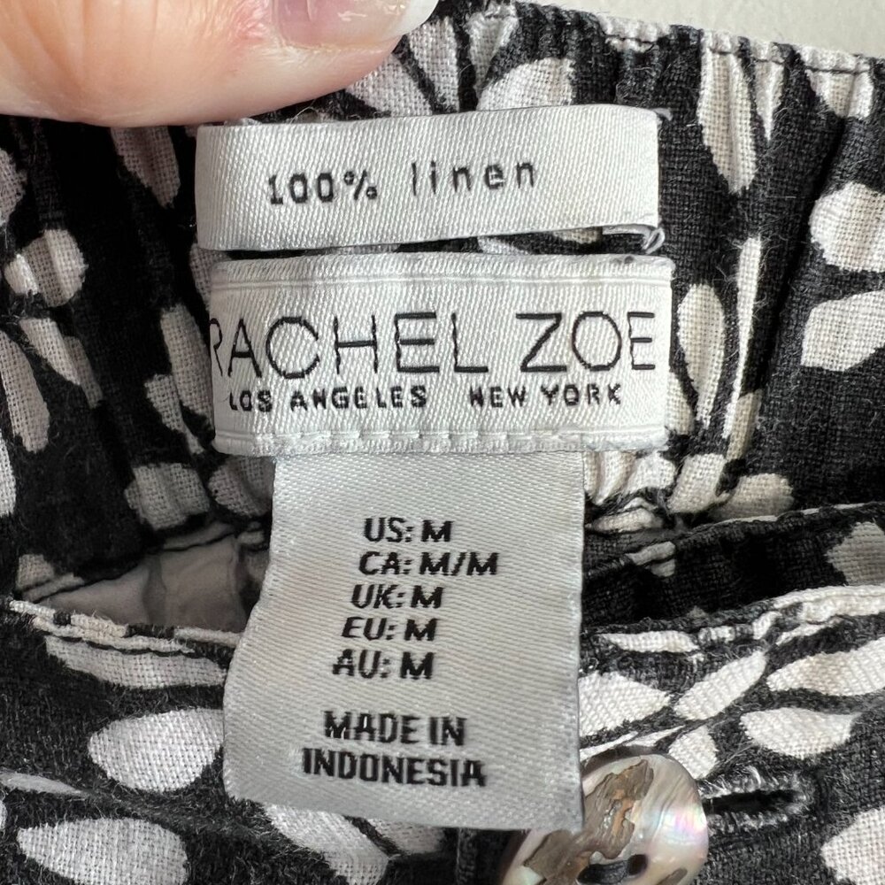 Rachel Zoe Women Medium 100% linen wide leg pants black white floral boho flowy - Picture 8 of 12